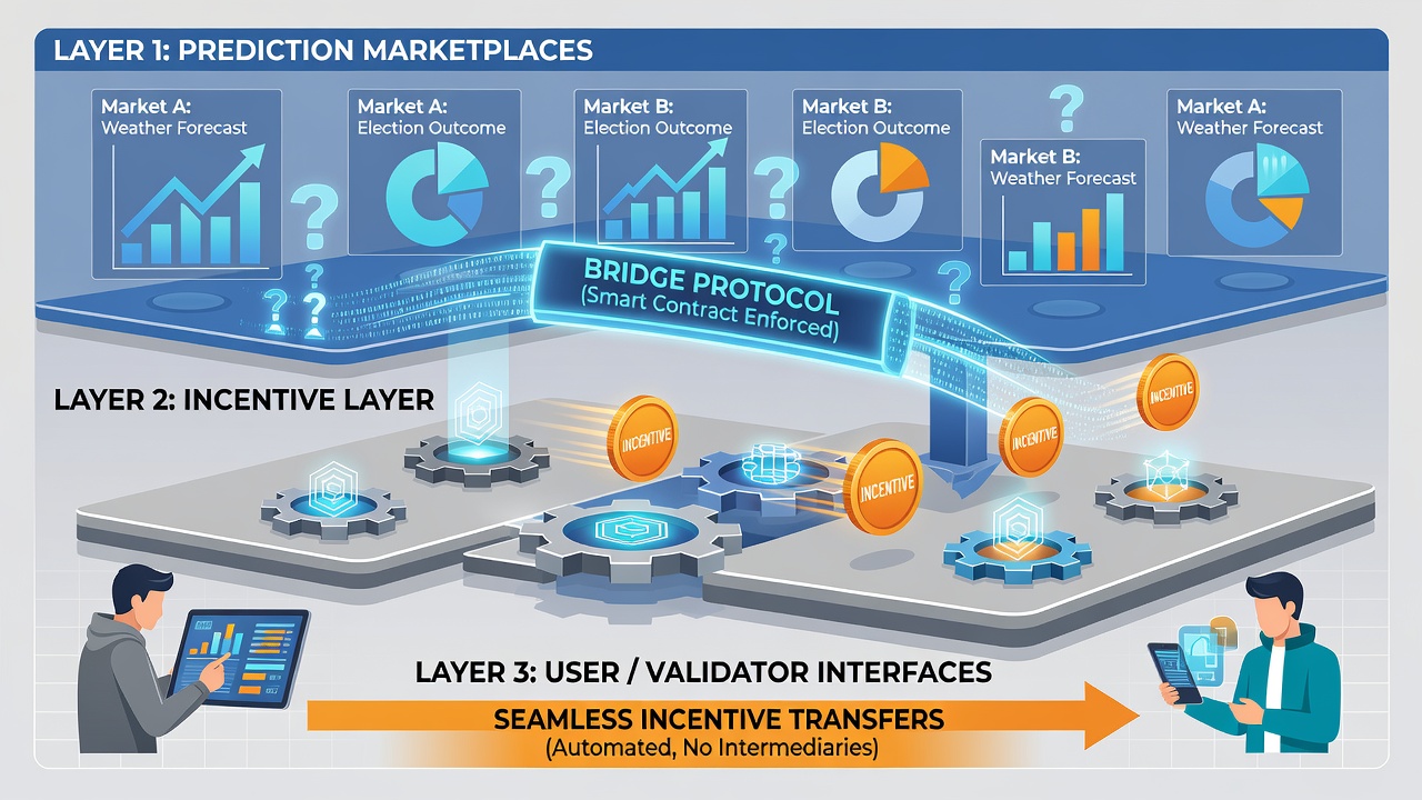 Illustration von Anreiztransfers über Blockchain-Brücken in Prognoseplattformen
