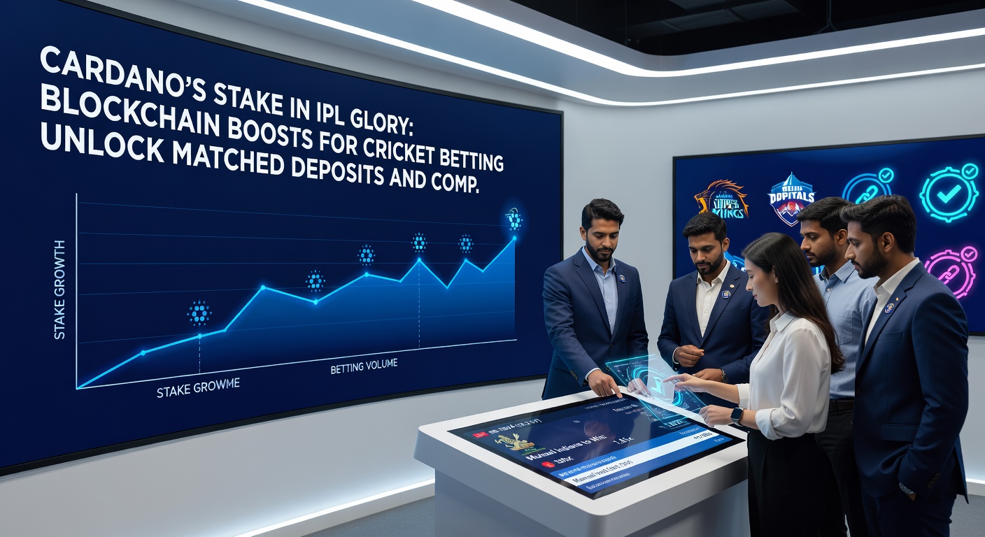 Grafik mit Cardano-Transaktionen und IPL-Scoreboard, illustriert matched Deposits in Aktion