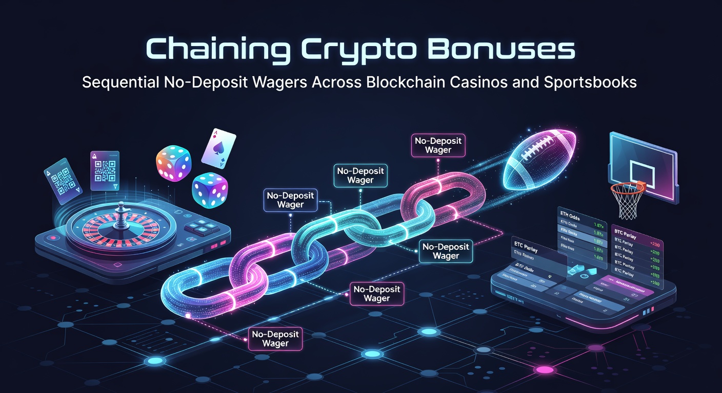 Grafik zeigt eine Kette aus Blockchain-Symbolen mit Bonus-Chips, die von Casino zu Sportsbook wandern