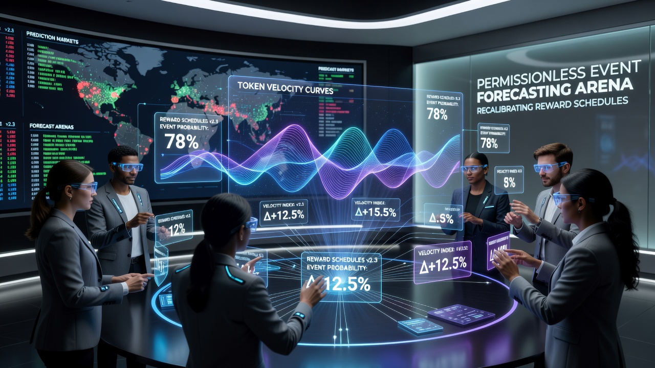 Technische Darstellung von Smart-Contract-Integrationen für Velocity-basierte Belohnungsanpassungen in Prognose-Arenen